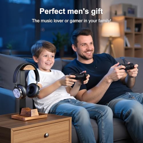 UPERGO Headset Stand with Gaming Controller Holder, Walnut Wood Headphone Stand with Storage Base, Gaming Equipment Accessories for Desk Bild 7
