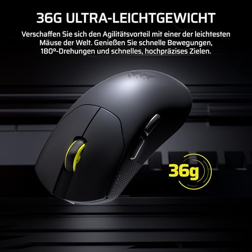 Corsair Sabre v2 PRO Ultralight Wireless FPS Gaming-Maus – 33K DPI, 36g Gewicht, 8,000Hz Hyper-Polling, Mechanische Tastenschalter, Bis zu 70 Stunden Kabellose Akkulaufzeit, Web Hub – Schwarz Bild 4