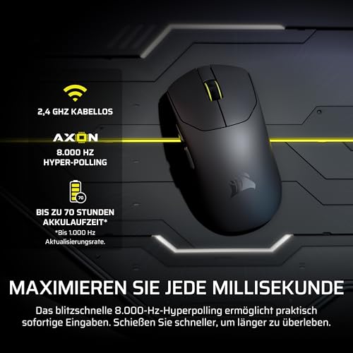 Corsair Sabre v2 PRO Ultralight Wireless FPS Gaming-Maus – 33K DPI, 36g Gewicht, 8,000Hz Hyper-Polling, Mechanische Tastenschalter, Bis zu 70 Stunden Kabellose Akkulaufzeit, Web Hub – Schwarz Bild 5