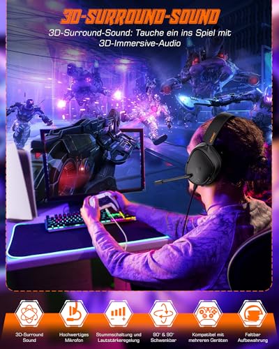 NUBWO HG04L Gaming Headset für PS5/PS4, Xbox Series X|S/Xbox One, Switch – 250g Leichtes, Klares Unidirektionales Mikrofon, Weiche Memory Ohrenschützer, 3,5mm Buchse für Gaming und Arbeit Bild 2