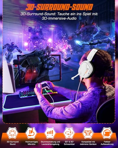 NUBWO HG04L Gaming Headset für PS5/PS4, Xbox Series X|S/Xbox One, Switch – 250g Leichtes, Klares Unidirektionales Mikrofon, Weiche Memory Ohrenschützer, 3,5mm Buchse für Gaming und Arbeit Bild 2