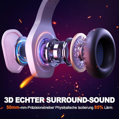 Krysenix PG1 RGB Gaming Headset für PS4, PS5, PC, Xbox,Switch, Kabel Gaming Kopfhörer mit LED Licht, Over Ear Computer Headset mit Noise Cancelling Mikrofon und 3,5 mm Klinke,Hell Blau Bild 4