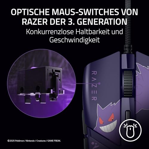 Razer Cobra Gengar Edition - Leichte kabelgebundene Gaming-Maus - 8500 DPI Sensor - 58g - optische Mausschalter 3th Gen - Chroma-Beleuchtung - Speedflex-Kabel - PC/MAC | Pokémon Gengar Bild 3