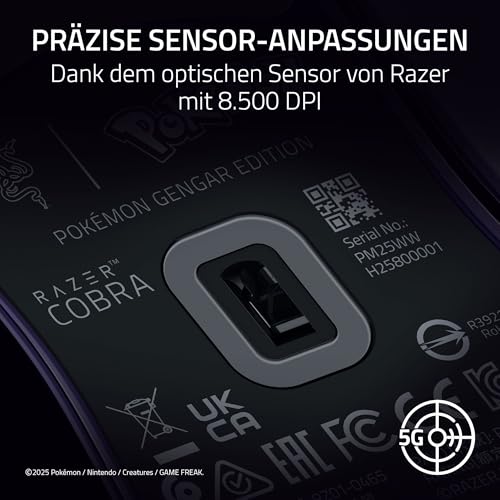Razer Cobra Gengar Edition - Leichte kabelgebundene Gaming-Maus - 8500 DPI Sensor - 58g - optische Mausschalter 3th Gen - Chroma-Beleuchtung - Speedflex-Kabel - PC/MAC | Pokémon Gengar Bild 6