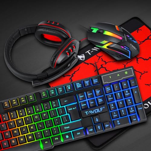 Elprico Wired RGB Backlit Gaming -Tastatur und Mauskombination, Gaming -Headset -Maus -Pad -Kombination, Backlight Gaming Set, Ergonomisches Design, Alles in 1 PC Gamer -Bundle für Bild 2