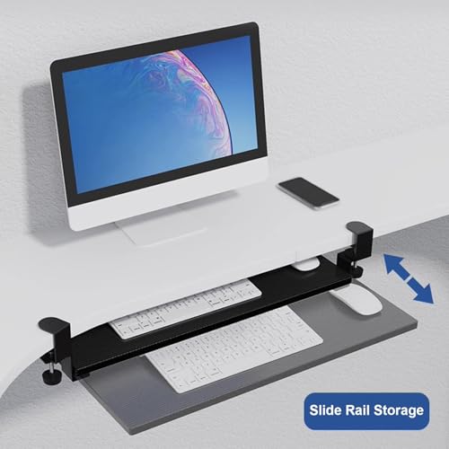 Verstellbare Tastaturablage mit C-Klemme, Untertisch-Tastatur und Maus-Plattform, ergonomisches Design, schwarz, 75 x 24 cm – perfekt für Home Office und Gaming. Bild 7