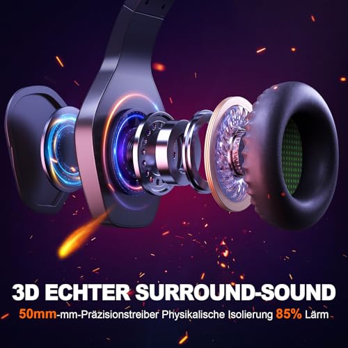 Krysenix PG1 RGB Gaming Headset für PS4, PS5, PC, Xbox,Switch, PS5 Gaming Kopfhörer mit LED Licht, Over Ear PC Headset mit Noise Cancelling Mikrofon und 3,5 mm Klinke,Dunkel grün Bild 4