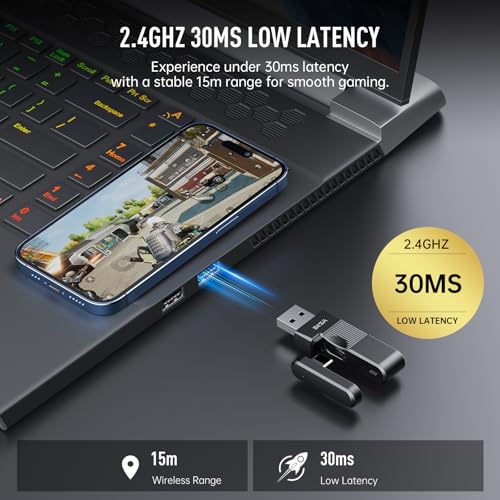 EKSA 2,4GHz Wireless Gaming Headset für PS5/PS4/PC/Switch/Mac, Bluetooth 5.3 Gaming Kopfhörer Kabellos mit Mikrofon, 30ms Latenz, 80 Stunden Akkulaufzeit, LED, USB PC Headset Bild 3
