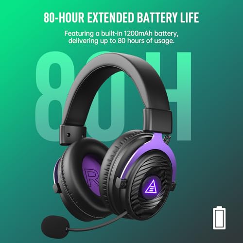 EKSA 2,4GHz Wireless Gaming Headset für PS5/PS4/PC/Switch/Mac, Bluetooth 5.3 Gaming Kopfhörer Kabellos mit Mikrofon, 30ms Latenz, 80 Stunden Akkulaufzeit, LED, USB PC Headset Bild 5