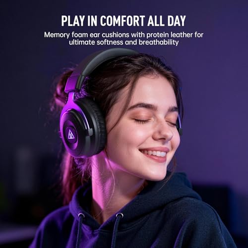 EKSA 2,4GHz Wireless Gaming Headset für PS5/PS4/PC/Switch/Mac, Bluetooth 5.3 Gaming Kopfhörer Kabellos mit Mikrofon, 30ms Latenz, 80 Stunden Akkulaufzeit, LED, USB PC Headset Bild 7