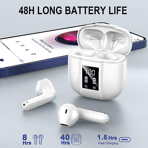 Bluetooth Kopfhörer, Kopfhörer Kabellos Bluetooth 5.4 mit 4 HD Mic, HiFi Stereo Kabellose Kopfhörer, 48H In Ear Kopfhörer ENC Noise Cancelling Ohrhörer, IPX7 Wasserdicht Earbuds, Touch Control, USB-C Bild 2