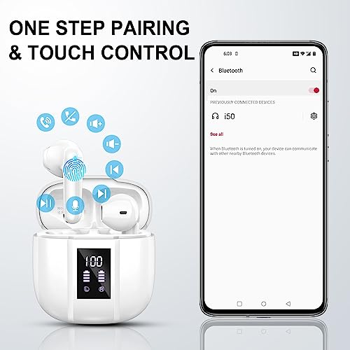 Bluetooth Kopfhörer, Kopfhörer Kabellos Bluetooth 5.4 mit 4 HD Mic, HiFi Stereo Kabellose Kopfhörer, 48H In Ear Kopfhörer ENC Noise Cancelling Ohrhörer, IPX7 Wasserdicht Earbuds, Touch Control, USB-C Bild 4