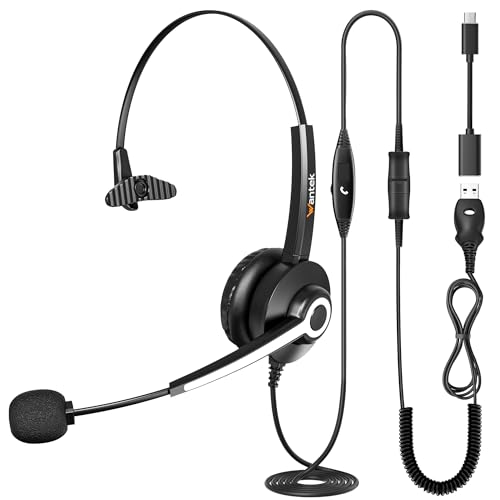 Wantek USB Headset mit Mikrofon für PC Laptop Büro, USB Stecker Typ-C Adapter Für Call Center Online Konferenzen Teams Meeting Skype, Zoom, Home Office, Online-Kurse Bild 1