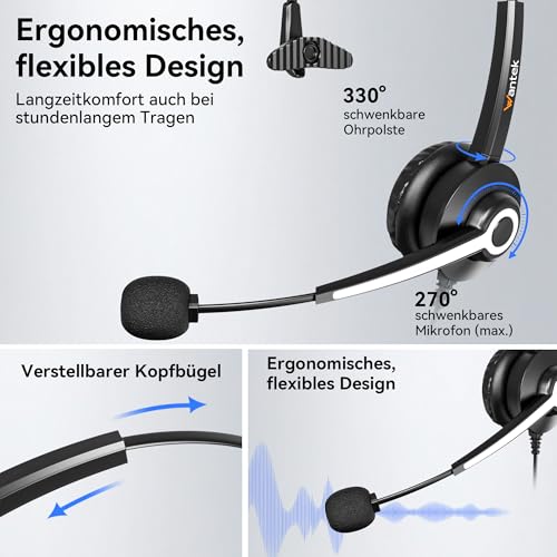 Wantek USB Headset mit Mikrofon für PC Laptop Büro, USB Stecker Typ-C Adapter Für Call Center Online Konferenzen Teams Meeting Skype, Zoom, Home Office, Online-Kurse Bild 3