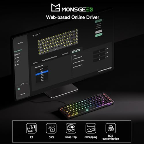 MONSGEEK FUN68 HE Rapid Trigger Tastatur, 0,005 mm Reaktionszeit, 8000 Hz Abtastrate, kabelgebundene RGB-Gaming-Tastatur mit Magnetschaltern, Einstellbarer Auslösehärte, Snap-Tap (Schwarz) Bild 5