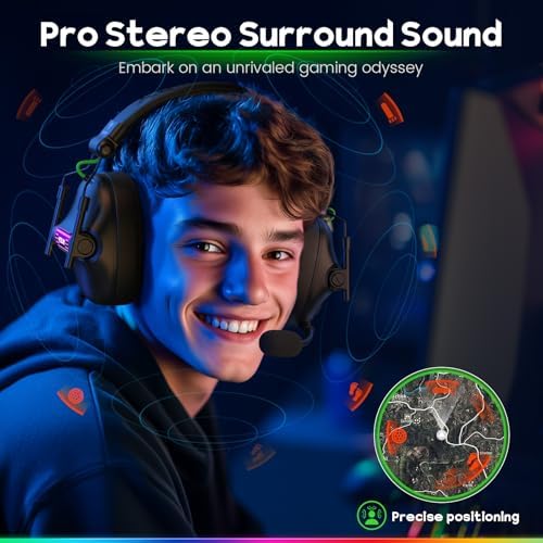 WESEARY Gaming Headset mit Mikrofon, 2,4 G kabelloses Gaming-Headset für PS5, PS4, PC, Switch, Mac, Faltbarer Surround Sound Noise Cancelling Kopfhörer mit LED Licht, Über 50 Stunden Akkulaufzeit Bild 3