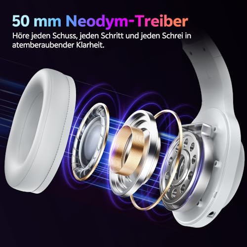 QCY HEROAD V200 Gaming Headset,2.4GHz Wireless Headset mit mikrofon für PS5,PS4,PC,Switch,Abnehmbares Noise Cancelling mit Mikro,7.1 Surround Sound,240 Stunden Akkulaufzeit,RGB Lichter Bild 2