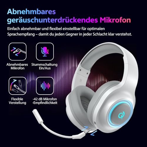 QCY HEROAD V200 Gaming Headset,2.4GHz Wireless Headset mit mikrofon für PS5,PS4,PC,Switch,Abnehmbares Noise Cancelling mit Mikro,7.1 Surround Sound,240 Stunden Akkulaufzeit,RGB Lichter Bild 4