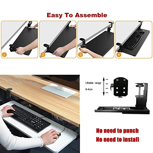 Große Tastaturablage mit Gleitschiene und Klemmhalter, Schreibtischverlängerung für Tastatur und Maus in voller Größe, Walnussholz-Finish, perfekt für Heimbüro und Gaming-Setup Bild 7