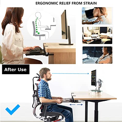 Ergonomischer Tastaturhalter für den Schreibtisch mit verstellbarer Höhe, stabiles ausziehbares Tablett aus Holz, Maus-Plattform, platzsparendes Design für Home Office und Gaming Setup Bild 7