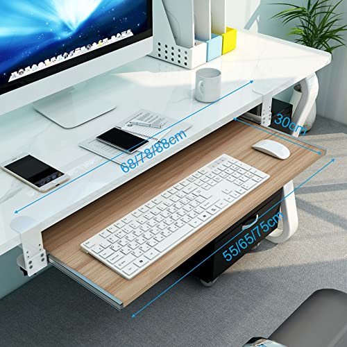 Ergonomische Schreibtischverlängerung – ausziehbare Tastaturablage mit Maus-Plattform und Handgelenkstütze, Walnussholz-Finish, 75 x 30 cm, ideal für Heimbüro und Gaming-Setup Bild 1