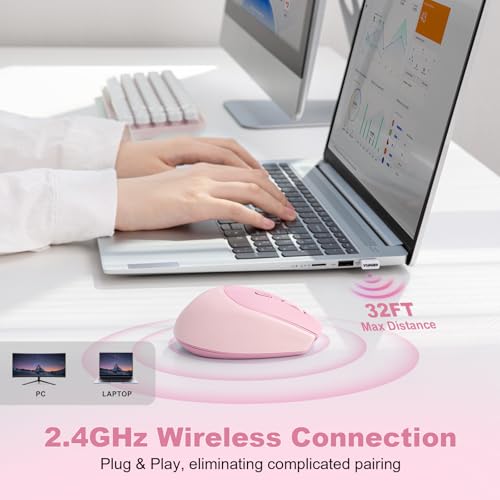 YUNZII C2 Drahtlose Maus, 2,4 GHz Silikon-Lautlose Funkmaus, 3 Verstellbare DPI, 1600 DPI Tracking, Ergonomisch für Laptop/PC/Mac (Rosa) Bild 3