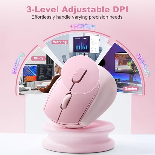 YUNZII C2 Drahtlose Maus, 2,4 GHz Silikon-Lautlose Funkmaus, 3 Verstellbare DPI, 1600 DPI Tracking, Ergonomisch für Laptop/PC/Mac (Rosa) Bild 4