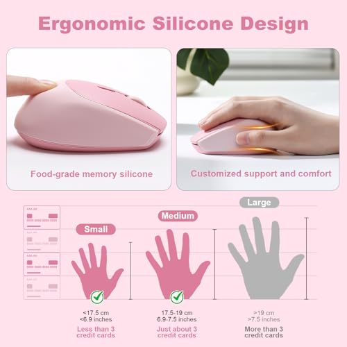 YUNZII C2 Drahtlose Maus, 2,4 GHz Silikon-Lautlose Funkmaus, 3 Verstellbare DPI, 1600 DPI Tracking, Ergonomisch für Laptop/PC/Mac (Rosa) Bild 5