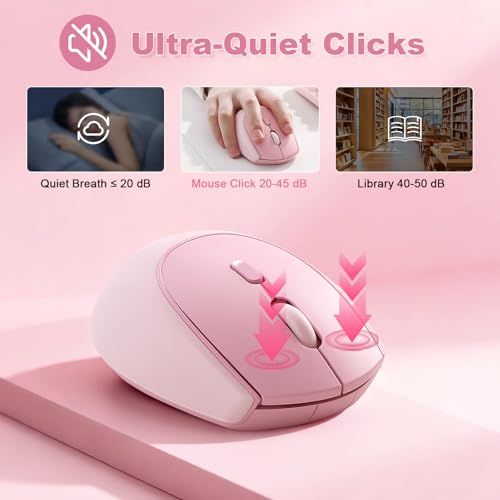 YUNZII C2 Drahtlose Maus, 2,4 GHz Silikon-Lautlose Funkmaus, 3 Verstellbare DPI, 1600 DPI Tracking, Ergonomisch für Laptop/PC/Mac (Rosa) Bild 6