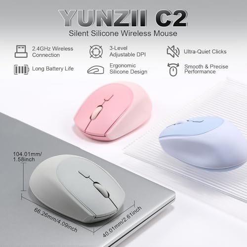 YUNZII C2 Drahtlose Maus, 2,4 GHz Silikon-Lautlose Funkmaus, 3 Verstellbare DPI, 1600 DPI Tracking, Ergonomisch für Laptop/PC/Mac (Grau) Bild 2