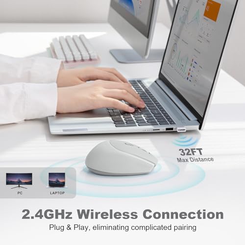 YUNZII C2 Drahtlose Maus, 2,4 GHz Silikon-Lautlose Funkmaus, 3 Verstellbare DPI, 1600 DPI Tracking, Ergonomisch für Laptop/PC/Mac (Grau) Bild 3