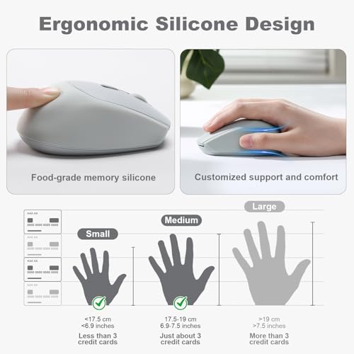 YUNZII C2 Drahtlose Maus, 2,4 GHz Silikon-Lautlose Funkmaus, 3 Verstellbare DPI, 1600 DPI Tracking, Ergonomisch für Laptop/PC/Mac (Grau) Bild 5