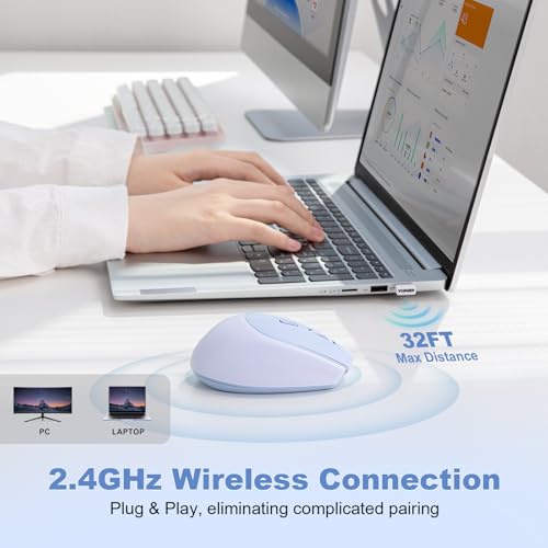 YUNZII C2 Drahtlose Maus, 2,4 GHz Silikon-Lautlose Funkmaus, 3 Verstellbare DPI, 1600 DPI Tracking, Ergonomisch für Laptop/PC/Mac (Blau) Bild 3
