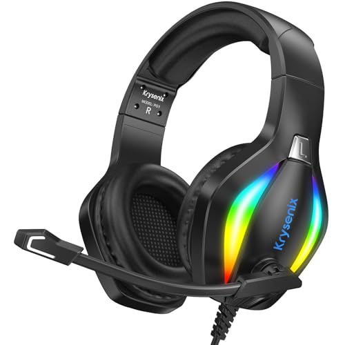 Krysenix PG1 RGB Gaming Headset für PS4, PS5, PC, Nintendo Switch, Xbox, Headset mit Mikrofon, Gaming Kopfhörer mit Mikrofon, Noise Cancelling Kopfhörer mit 3.5mm Klinke Schwarz Bild 1