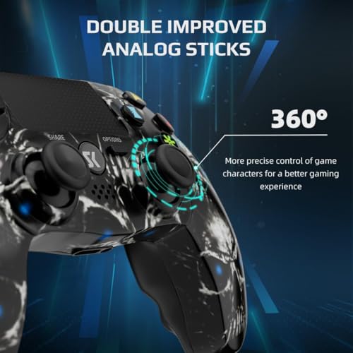 2er-Pack Kabelloser Controller für PS4, Multi-Plattform Controller kompatibel mit PS4/Pro/Slim/PC/iOS/Android/MacOS, mit Dual-Vibration/3,5-mm-Audio-Buchse/empfindlichem Touchpad (Rosa & Schädel) Bild 2