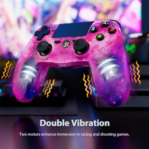 2er-Pack Kabelloser Controller für PS4, Multi-Plattform Controller kompatibel mit PS4/Pro/Slim/PC/iOS/Android/MacOS, mit Dual-Vibration/3,5-mm-Audio-Buchse/empfindlichem Touchpad (Rosa & Schädel) Bild 3