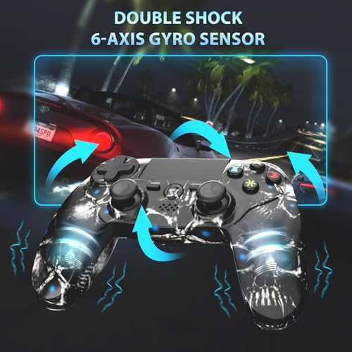 2er-Pack Kabelloser Controller für PS4, Multi-Plattform Controller kompatibel mit PS4/Pro/Slim/PC/iOS/Android/MacOS, mit Dual-Vibration/3,5-mm-Audio-Buchse/empfindlichem Touchpad (Rosa & Schädel) Bild 4