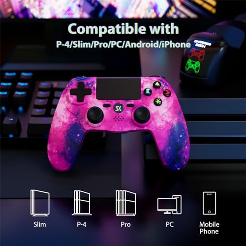 2er-Pack Kabelloser Controller für PS4, Multi-Plattform Controller kompatibel mit PS4/Pro/Slim/PC/iOS/Android/MacOS, mit Dual-Vibration/3,5-mm-Audio-Buchse/empfindlichem Touchpad (Rosa & Schädel) Bild 5