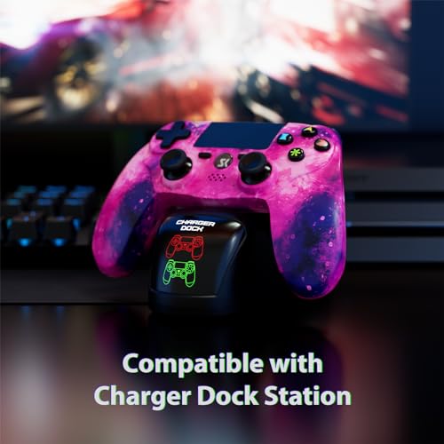 2er-Pack Kabelloser Controller für PS4, Multi-Plattform Controller kompatibel mit PS4/Pro/Slim/PC/iOS/Android/MacOS, mit Dual-Vibration/3,5-mm-Audio-Buchse/empfindlichem Touchpad (Rosa & Schädel) Bild 6
