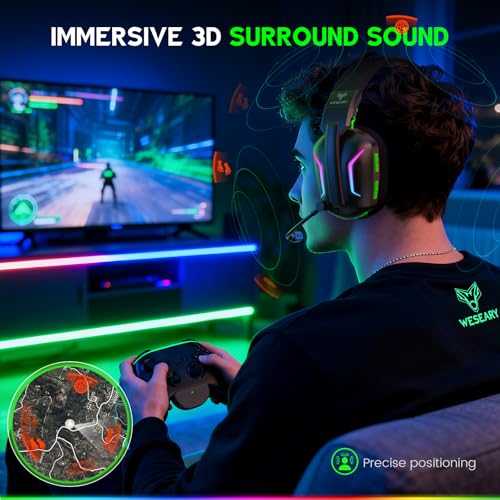 WESEARY WG1 Wireless Gaming Headset für Xbox Series X|S/One, PC, PS5, PS4, Switch, Mac, 2.4GHz & Bluetooth Headset mit Mikrofon, Low Latency, Noise Cancelling, LED Light, 50H Akku Bild 3
