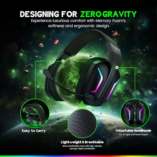 WESEARY WG1 Wireless Gaming Headset für Xbox Series X|S/One, PC, PS5, PS4, Switch, Mac, 2.4GHz & Bluetooth Headset mit Mikrofon, Low Latency, Noise Cancelling, LED Light, 50H Akku Bild 5