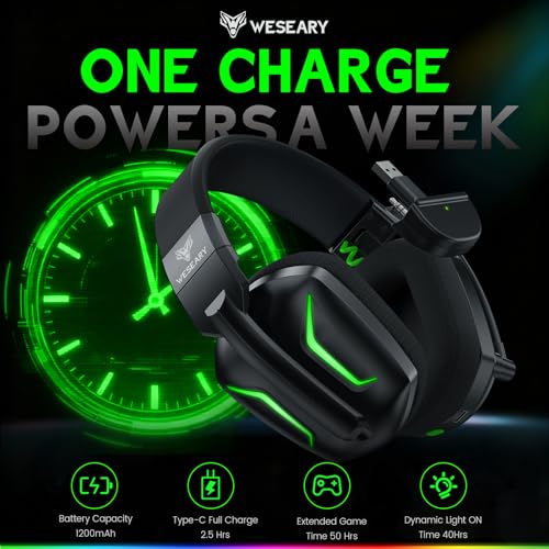 WESEARY WG1 Wireless Gaming Headset für Xbox Series X|S/One, PC, PS5, PS4, Switch, Mac, 2.4GHz & Bluetooth Headset mit Mikrofon, Low Latency, Noise Cancelling, LED Light, 50H Akku Bild 6