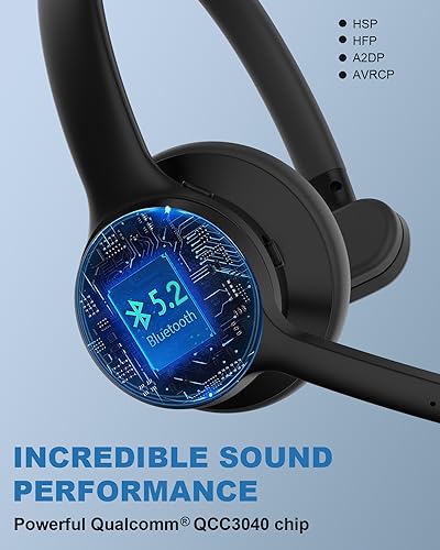 ANSTEN Bluetooth Headset mit Mikrofon | Wireless Headset mit Geräuschunterdrückung, 30 Stunden Anrufe, PC Headset Bluetooth V5.2 für Callcenter, Büro, Zoom Bild 2