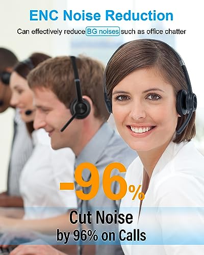 ANSTEN Bluetooth Headset mit Mikrofon | Wireless Headset mit Geräuschunterdrückung, 30 Stunden Anrufe, PC Headset Bluetooth V5.2 für Callcenter, Büro, Zoom Bild 3