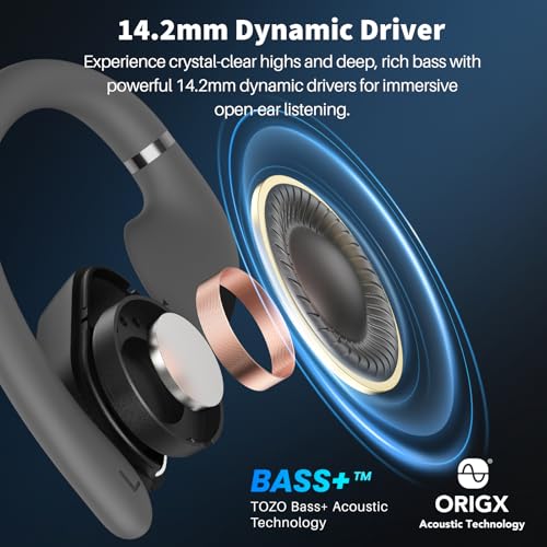 TOZO OpenWear Open Ear Kopfhörer mit bügel,komfortabel Kopfhörer Kabellos Bluetooth 5.3,Open Sport Kopfhörer mit Digitalanzeige ENC Noise Cancelling Mikroofon,38 Std, Headphones Bluetooth Wasserdicht Bild 3