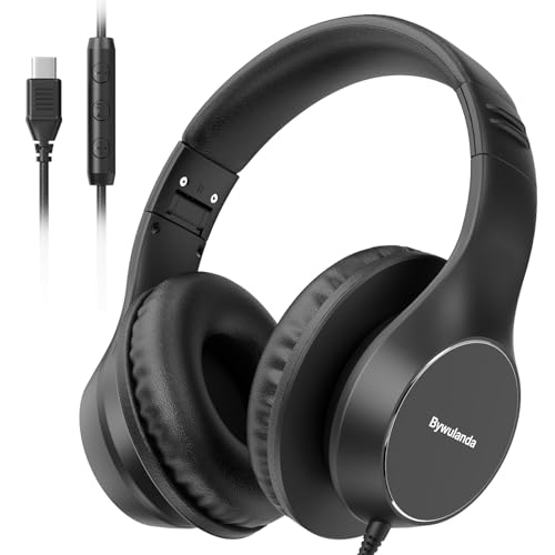 Bywulanda USB-C Kabelgebundene Over-Ear-Kopfhörer, Kabelgebundenes Stereo-Headset mit Mikrofon, Lautstärkeregler, Komfortabler, Faltbarer Kopfhörer für iPhone 15/16/17, Samsung/Laptop/Tablets/Reisen Bild 1