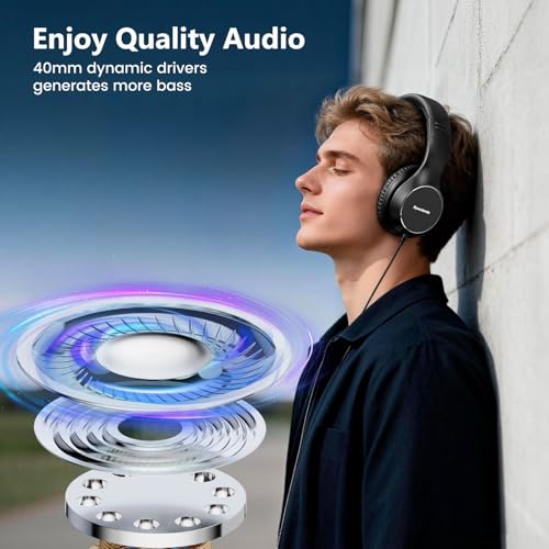 Bywulanda USB-C Kabelgebundene Over-Ear-Kopfhörer, Kabelgebundenes Stereo-Headset mit Mikrofon, Lautstärkeregler, Komfortabler, Faltbarer Kopfhörer für iPhone 15/16/17, Samsung/Laptop/Tablets/Reisen Bild 2