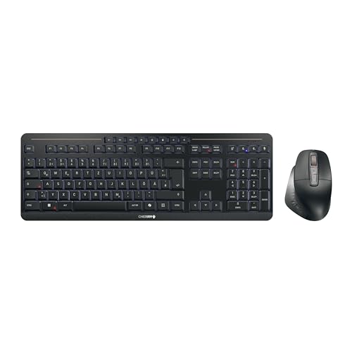 CHERRY Stream Desktop Ultimate, Kabelloses Multi-Device Tastatur-Maus-Set, Deutsches Layout (QWERTZ), Ergonomische Rechtshändermaus, Wiederaufladbar, Schwarz Bild 1