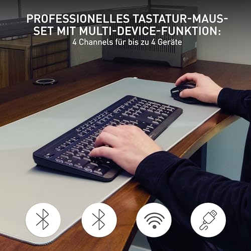 CHERRY Stream Desktop Ultimate, Kabelloses Multi-Device Tastatur-Maus-Set, Deutsches Layout (QWERTZ), Ergonomische Rechtshändermaus, Wiederaufladbar, Schwarz Bild 2
