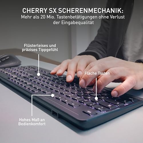 CHERRY Stream Desktop Ultimate, Kabelloses Multi-Device Tastatur-Maus-Set, Deutsches Layout (QWERTZ), Ergonomische Rechtshändermaus, Wiederaufladbar, Schwarz Bild 4